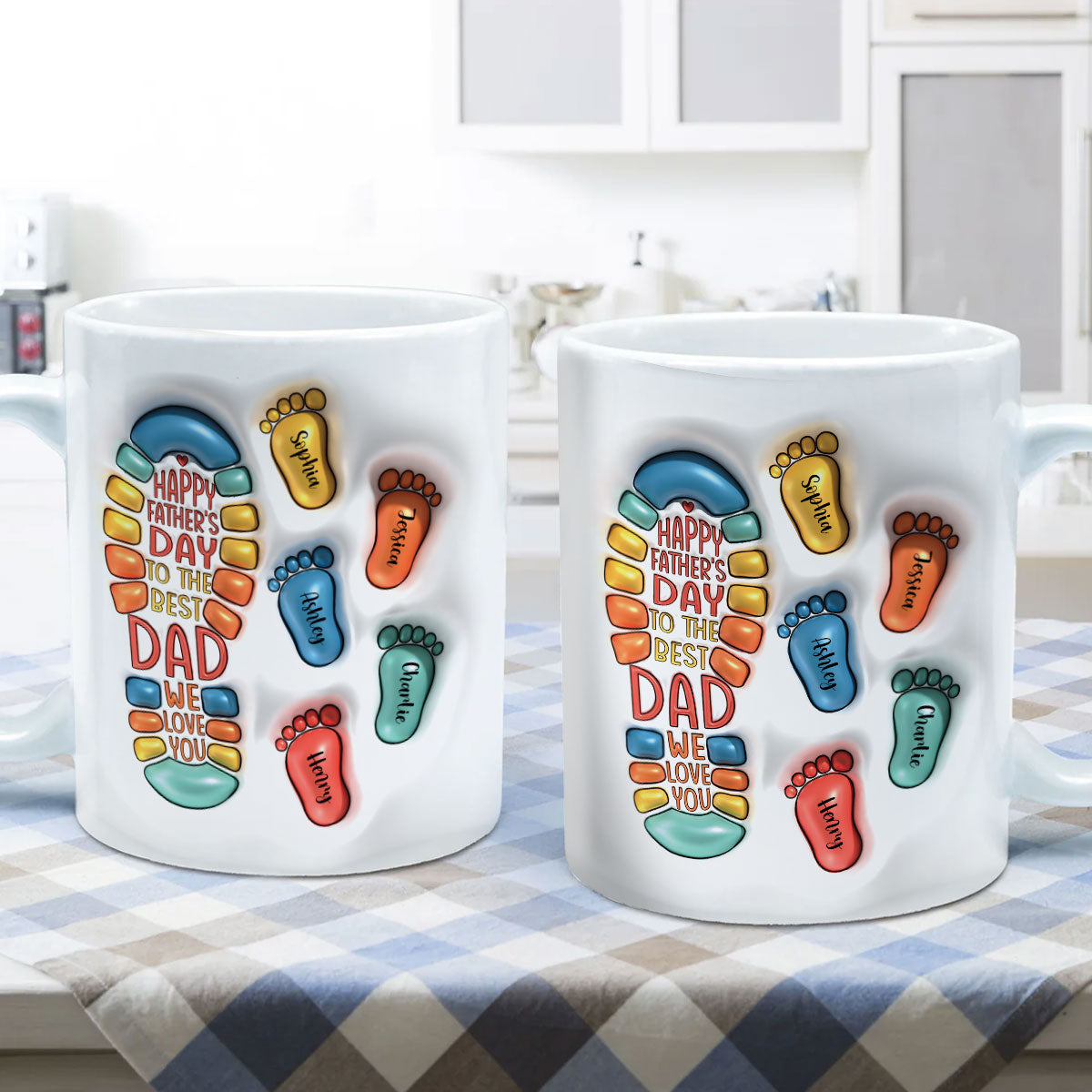Happy Father's Day Dad Footprints Personalized 3D Inflated Printed Mug