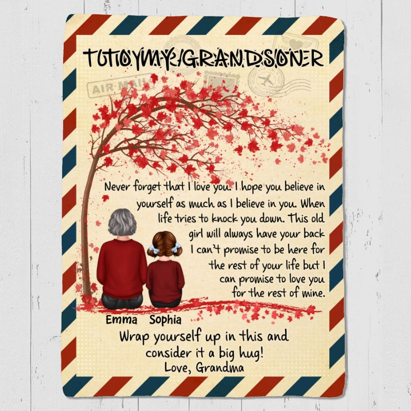Grandma Grandkids Under Tree Envelope Personalized Fleece Blanket