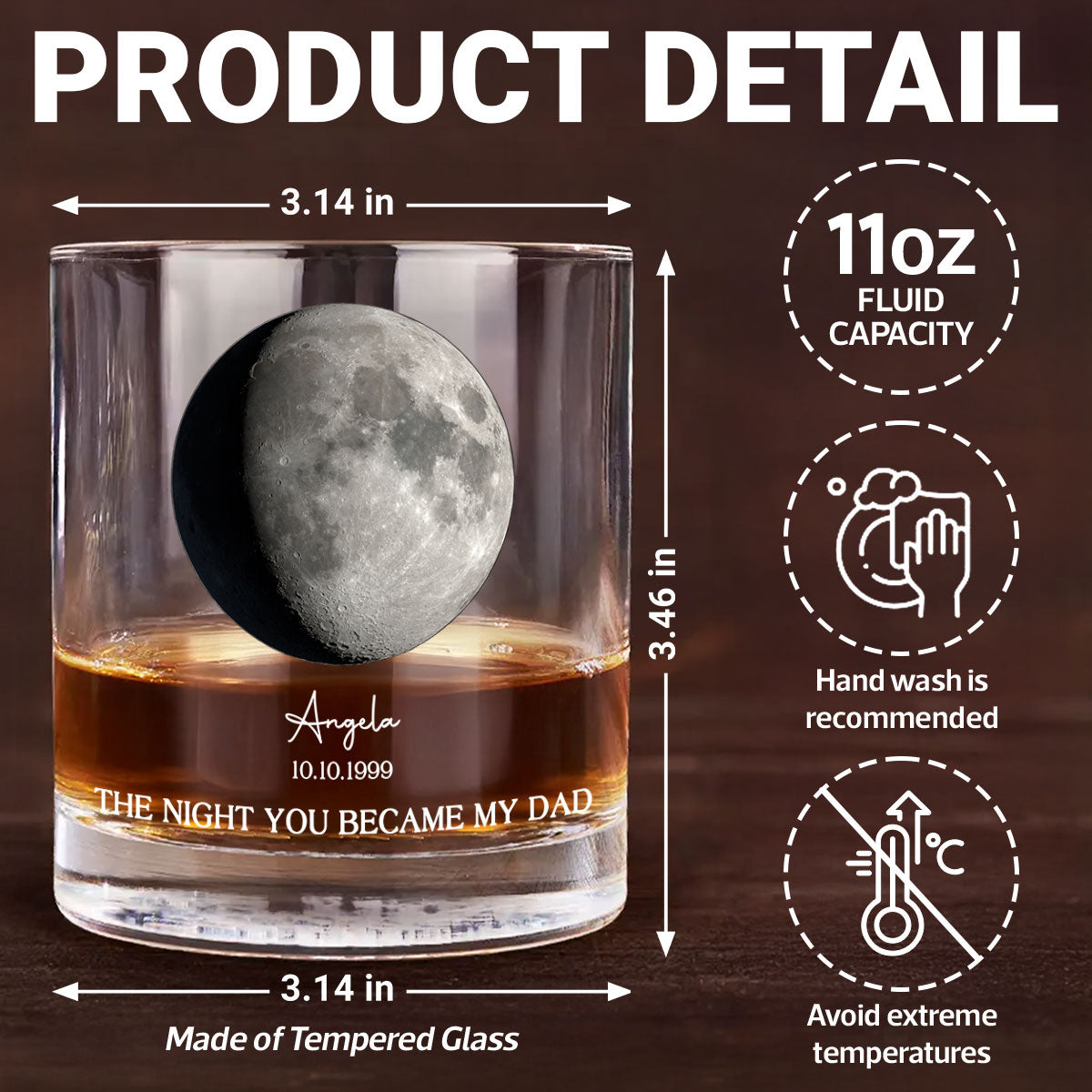 The Day You Became Our Dad, Custom Birth Moon Phase by Date Personalized Wine Glass, Father's Day Gift for Dad, Gift for Husband