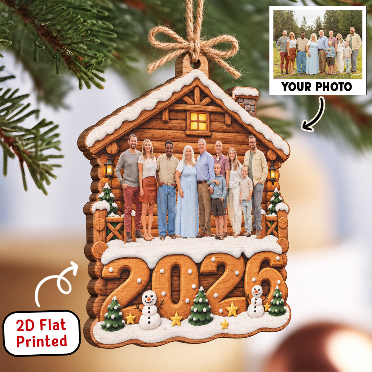 Custom Family Photo - Personalized Wooden Ornament - Christmas Gift for Family