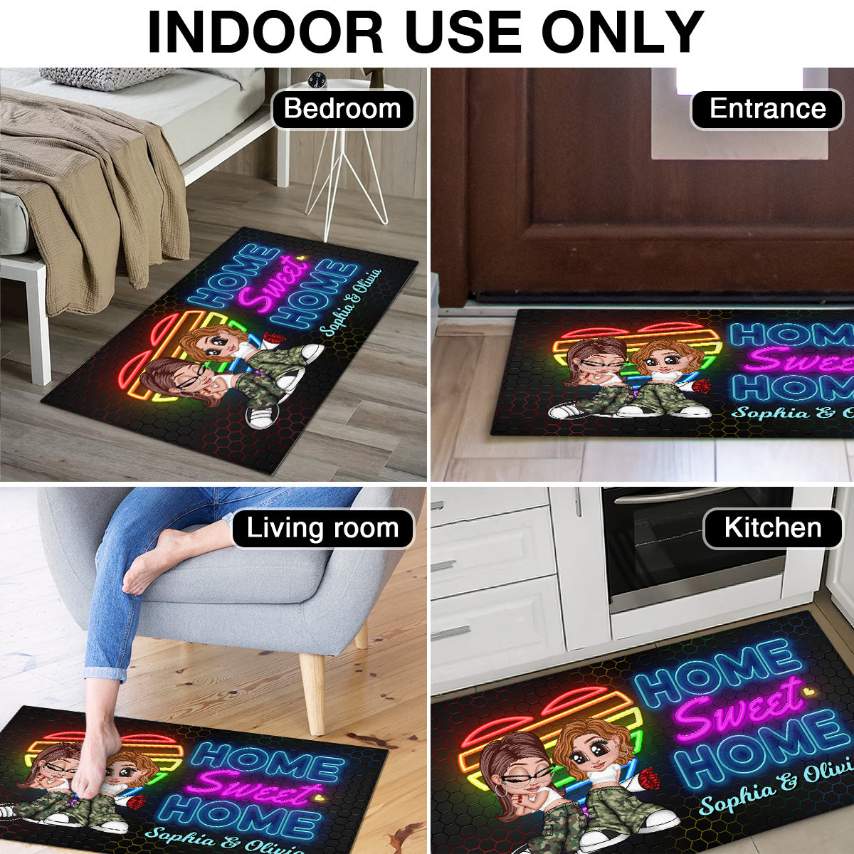 Home Sweet Home Love Wins Y2K Couple Neon Theme Personalized Doormat