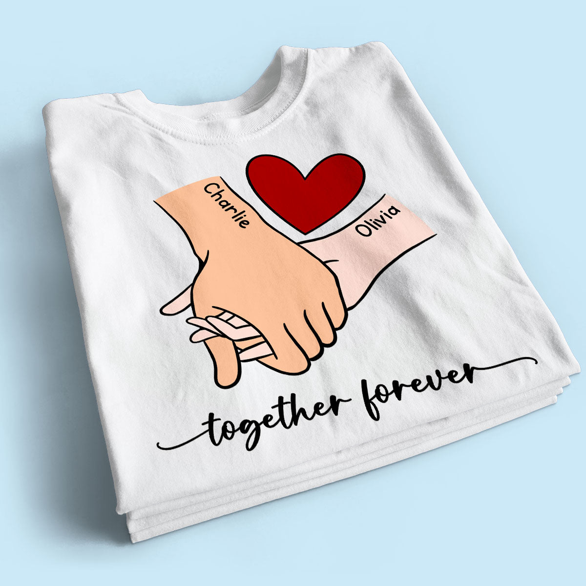 Personalized Couple Holding Hands Red Heart Shirt,  Gift, Anniversary Gift for Him for Her