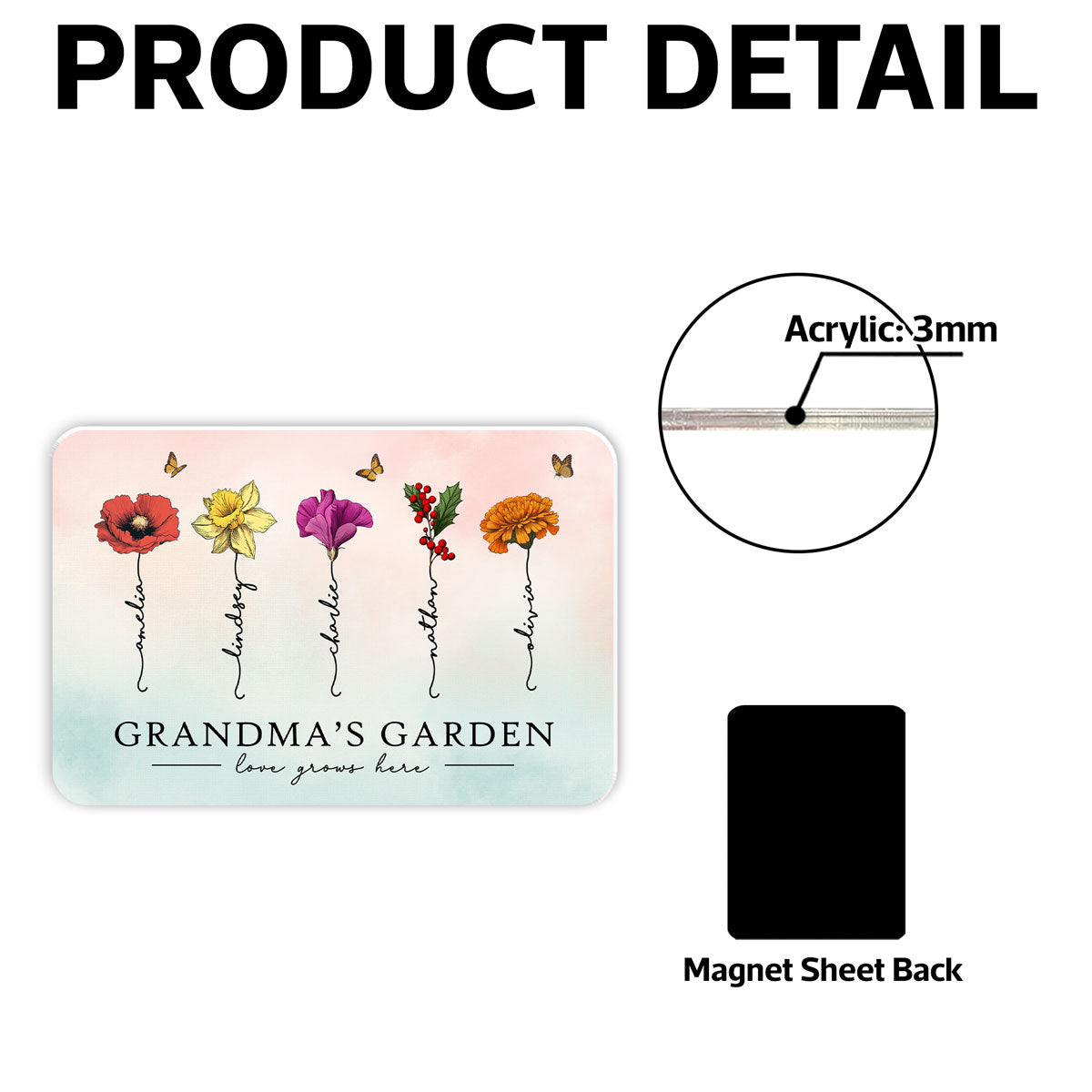 Grandma‘s Garden Beautiful Birth Month Flowers Gift For Grandma Mom Personalized Acrylic Fridge Magnet