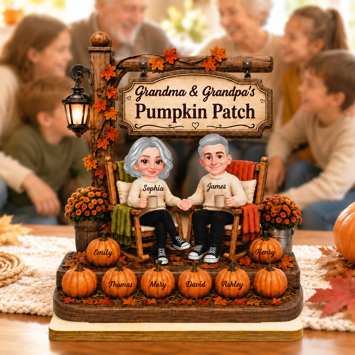 Grandparents' Pumpkin Patch Fall Sign Post 2D Flat - Personalized 2-Layered Wooden Plaque - Cozy Fall Decor