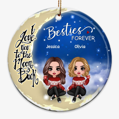 Besties Sisters Forever Sitting On Moon Personalized Circle Ornament