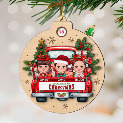 Christmas Cute Doll Kids On Truck Personalized Countdown Ornament, Christmas Gift For Daughter Son Granddaughter Grandson Grandkid