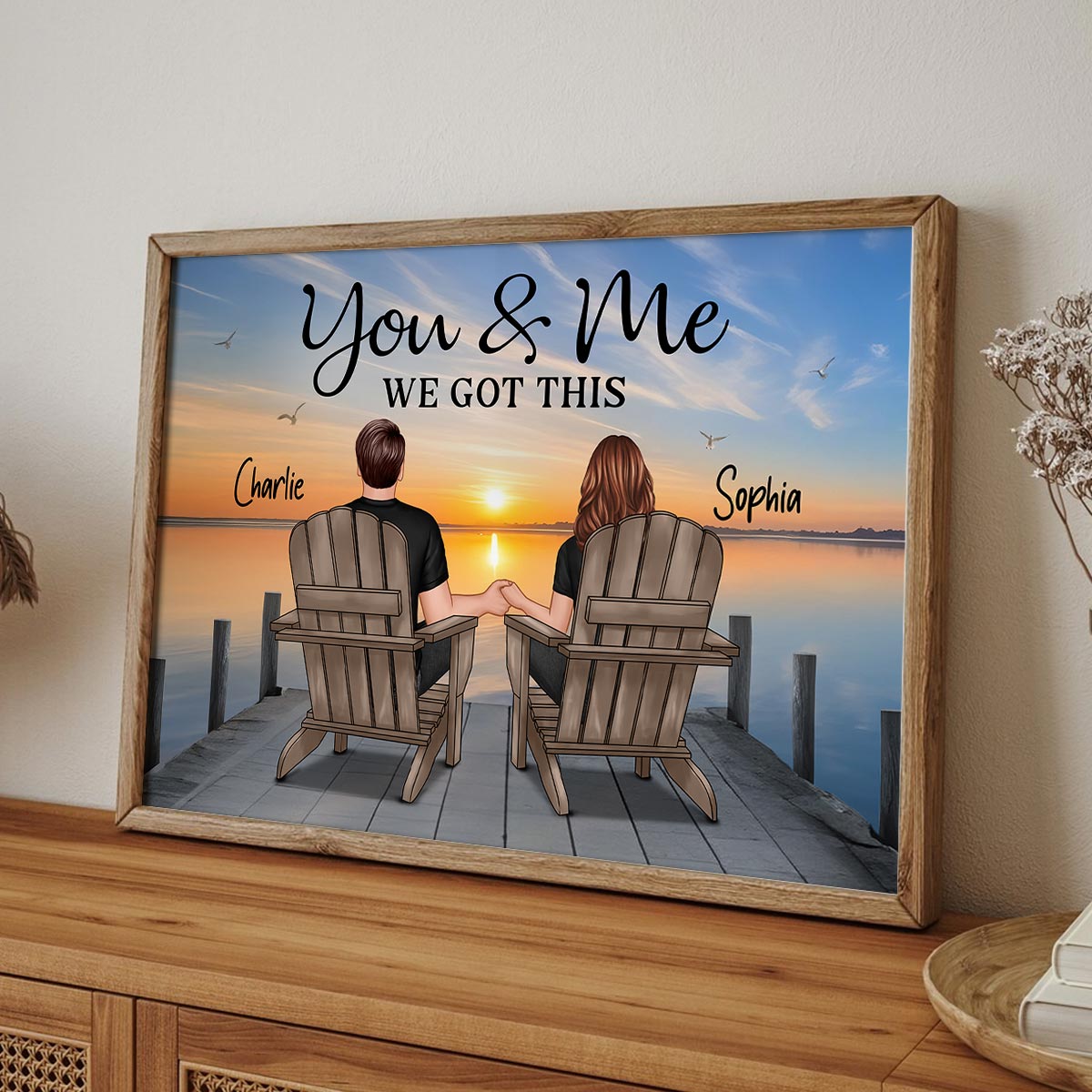 Back View Couple Sitting On The Lake Dock Personalized Poster, Heartfelt Gift For Couple, For Him, For Her, Boyfriend, Girlfriend, Husband, Wife