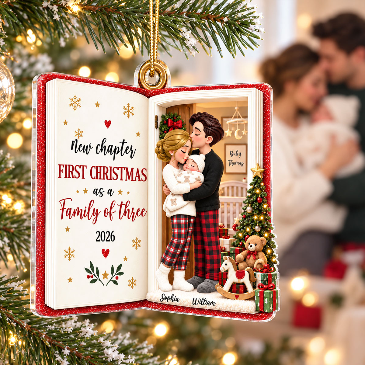 New Chapter First Christmas As Family Of Three 2D Flat - Personalized Acrylic Ornament - Christmas Tree Keepsake For New Parents