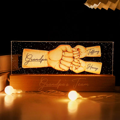 Grandpa's Team Fist Bump Personalized Acrylic LED Night Light, Father's Day Gift For Grandpa