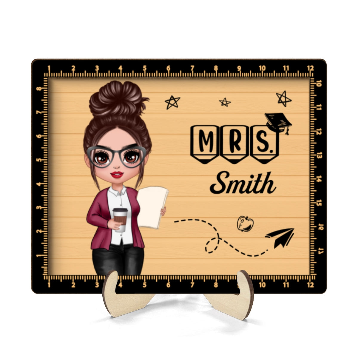 Teacher Sign Ruler Frame Personalized 2-layer Wooden Plaque