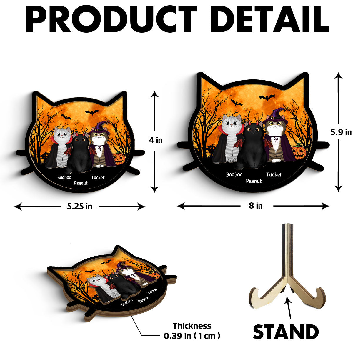 Spooky Halloween Theme Cat Face Personalized 2-Layer Wooden Plaque