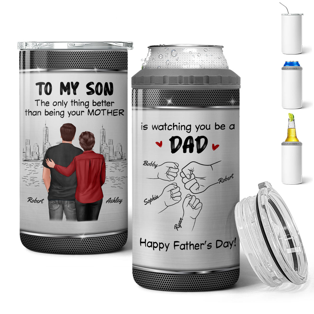 From Mom Dad To Son Watching You Be A Dad Personalized 4-in-1 Can Cooler, Gift For Son