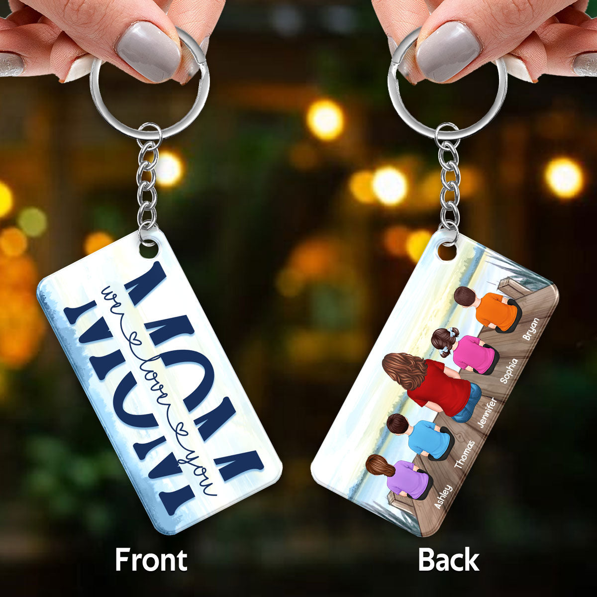 Mom And Kids Sitting Lake View Personalized Acrylic Keychain
