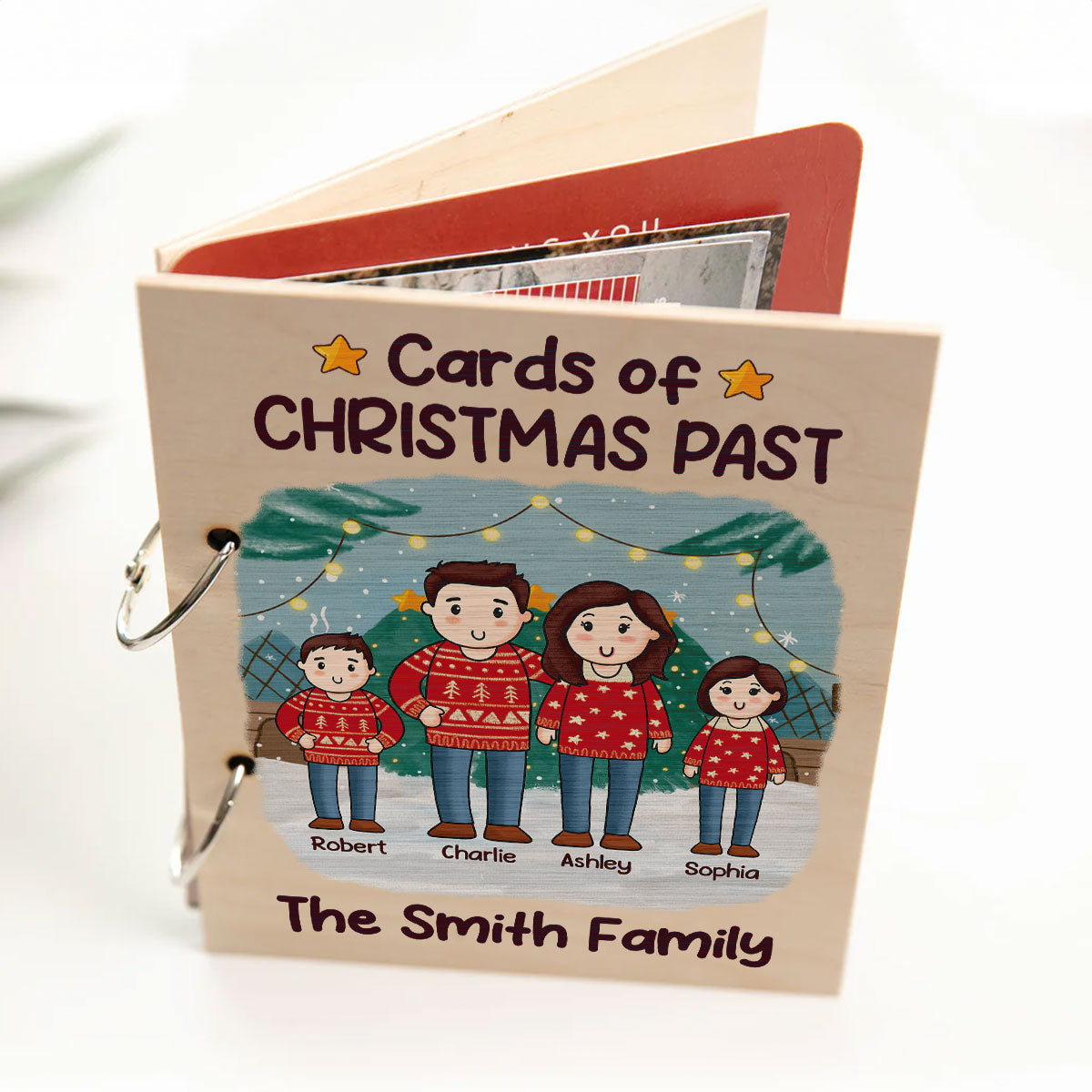 Comic Family Christmas Personalized Card Keeper, Card Holder, Card Book, Cards Keepsake