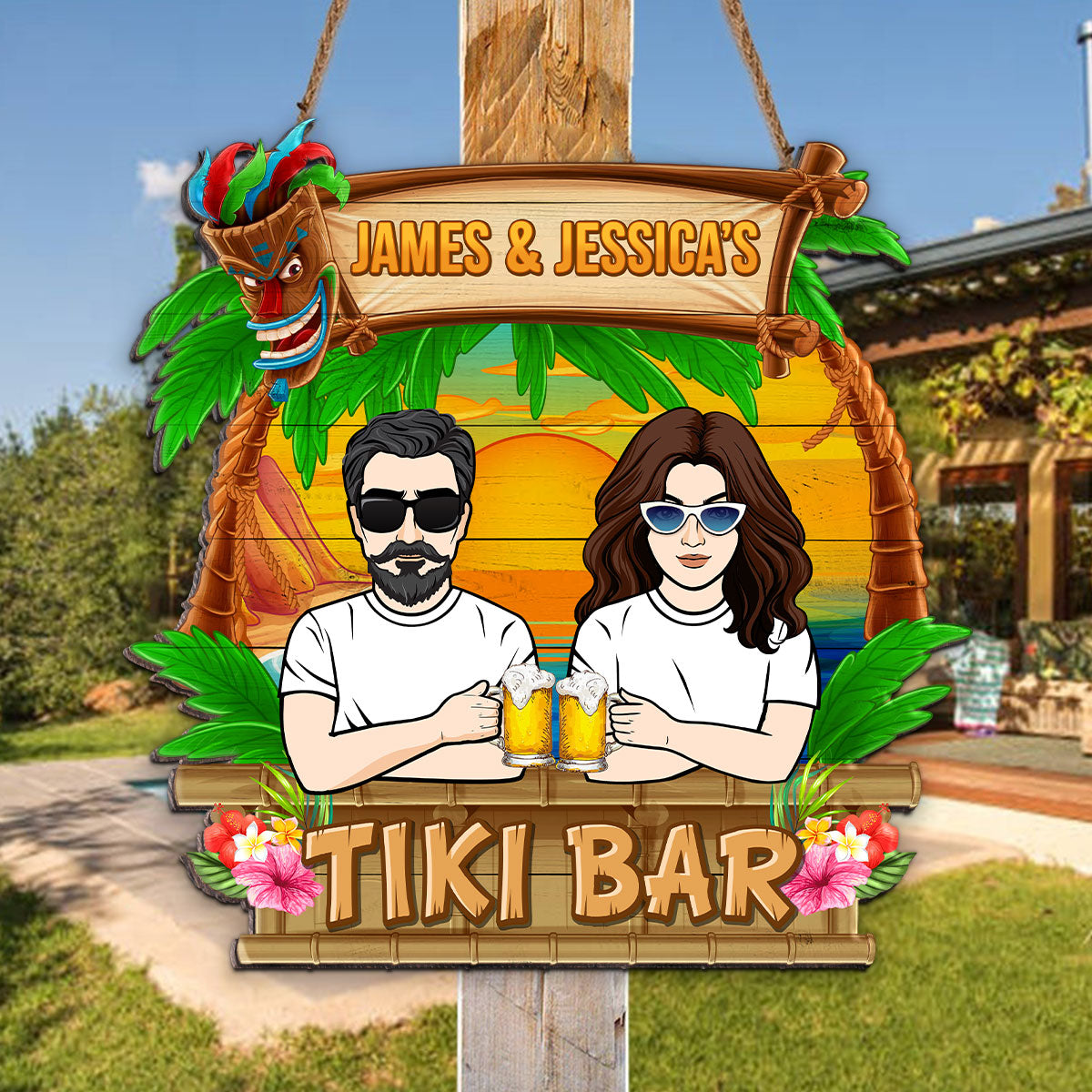Tiki Bar Summer Gift Personalized Wood Sign