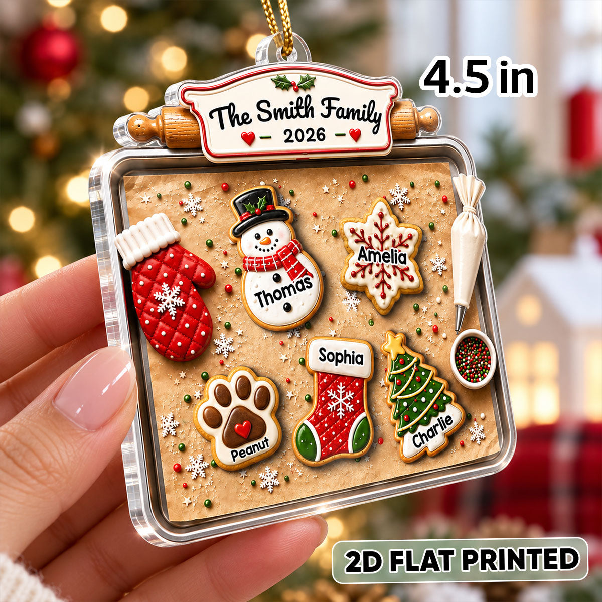 Family Gingerbread Cookie - Personalized Acrylic Ornament - Family Holiday Keepsake Gifts