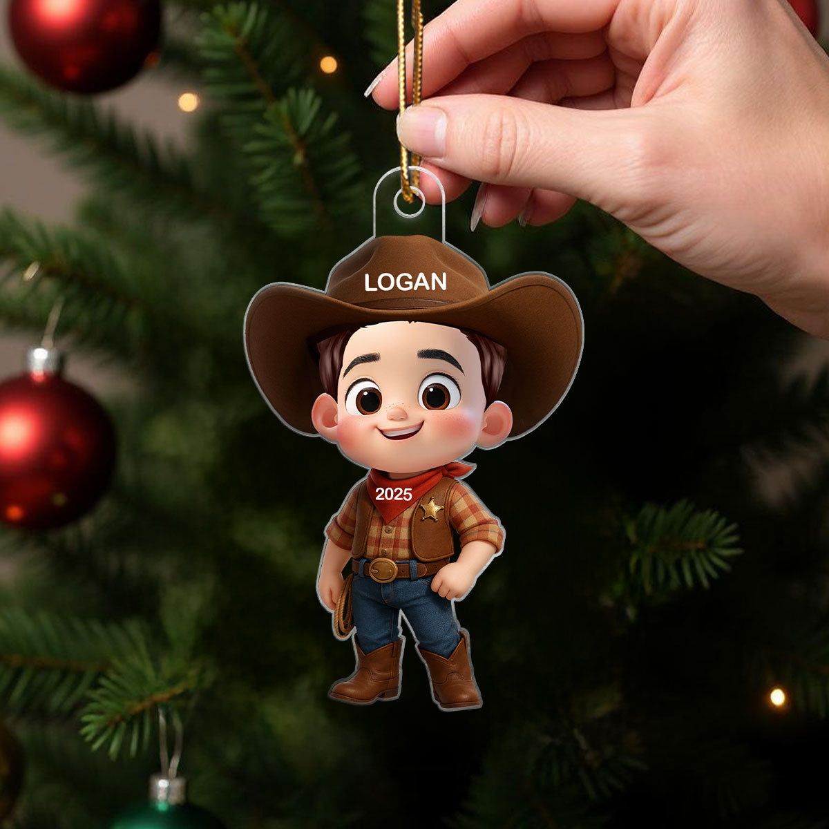 3D Effect Little Cowboy Christmas Personalized Acrylic Ornament