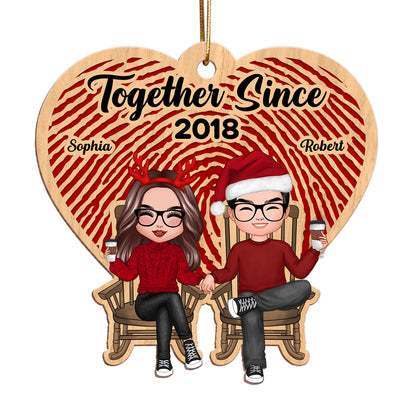 Heart Fingerprints Doll Couple Sitting Personalized Wooden Ornament