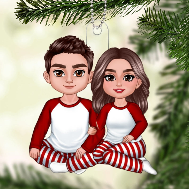 Christmas Couple Sitting Hugging Christmas Gift Personalized Acrylic Ornament