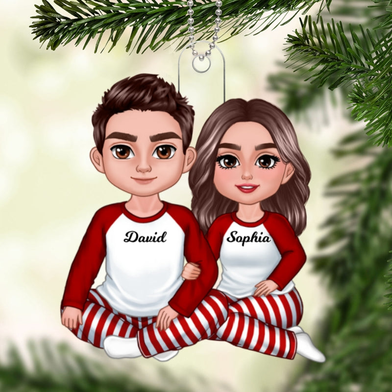 Christmas Couple Sitting Hugging Christmas Gift Personalized Acrylic Ornament