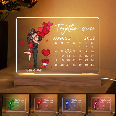 Be Mine Doll Couple Kissing Calendar Personalized Custom Shape LED Night Light