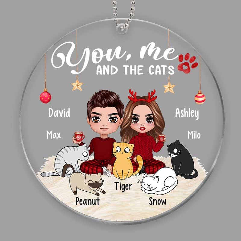 Doll Couple And Cats Personalized Christmas Acrylic Ornament