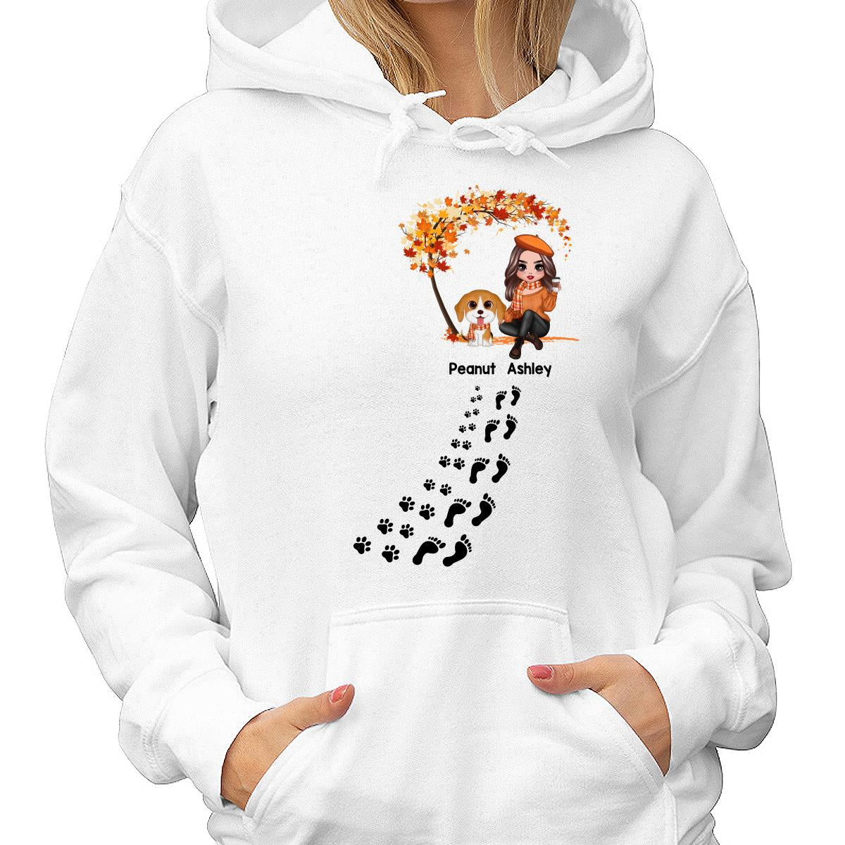 Life Is Better With Dogs Fall Season Woman & Cute Watercolor Dog Under Tree Personalized Shirt