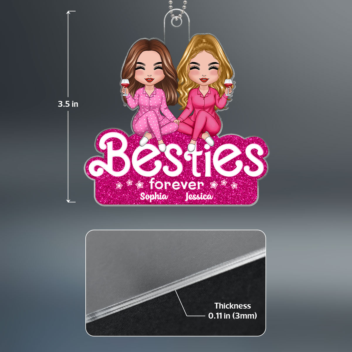 Pink Doll Besties Sisters Partners In Crime Christmas Gift For Best Friends Personalized Acrylic Ornament