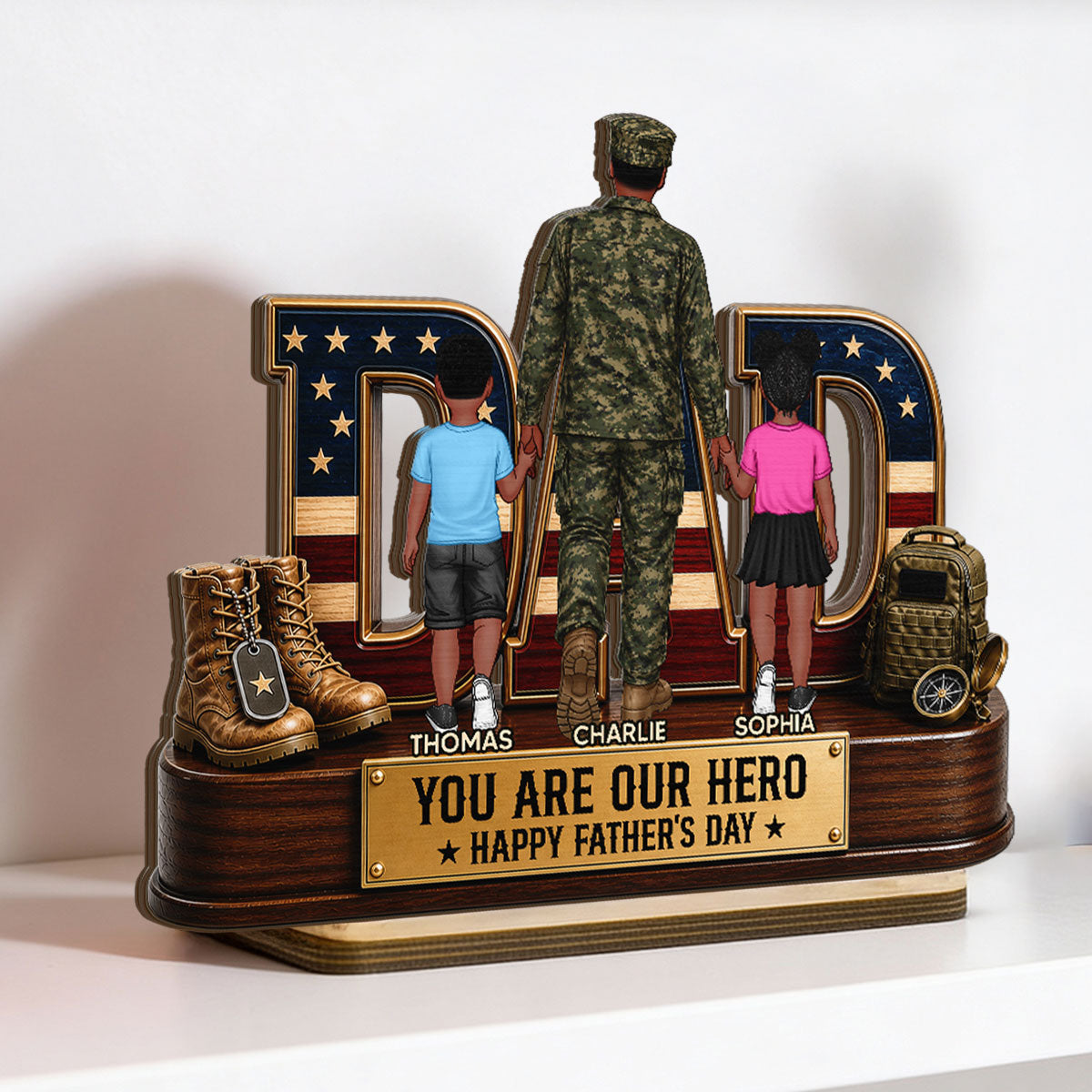 Nation Flag Military Dad You Are Our Hero - Personalized 2-Layered Wooden Plaque - Father's Day Gift For Dad, Husband