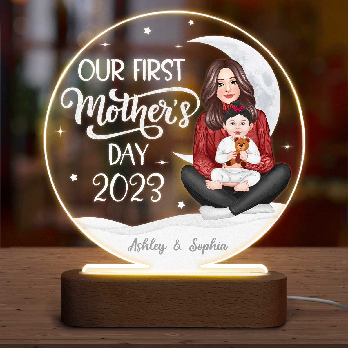 Our First Mother‘s Day Newborn Personalized Circle LED Night Light Acrylic LED Lamp