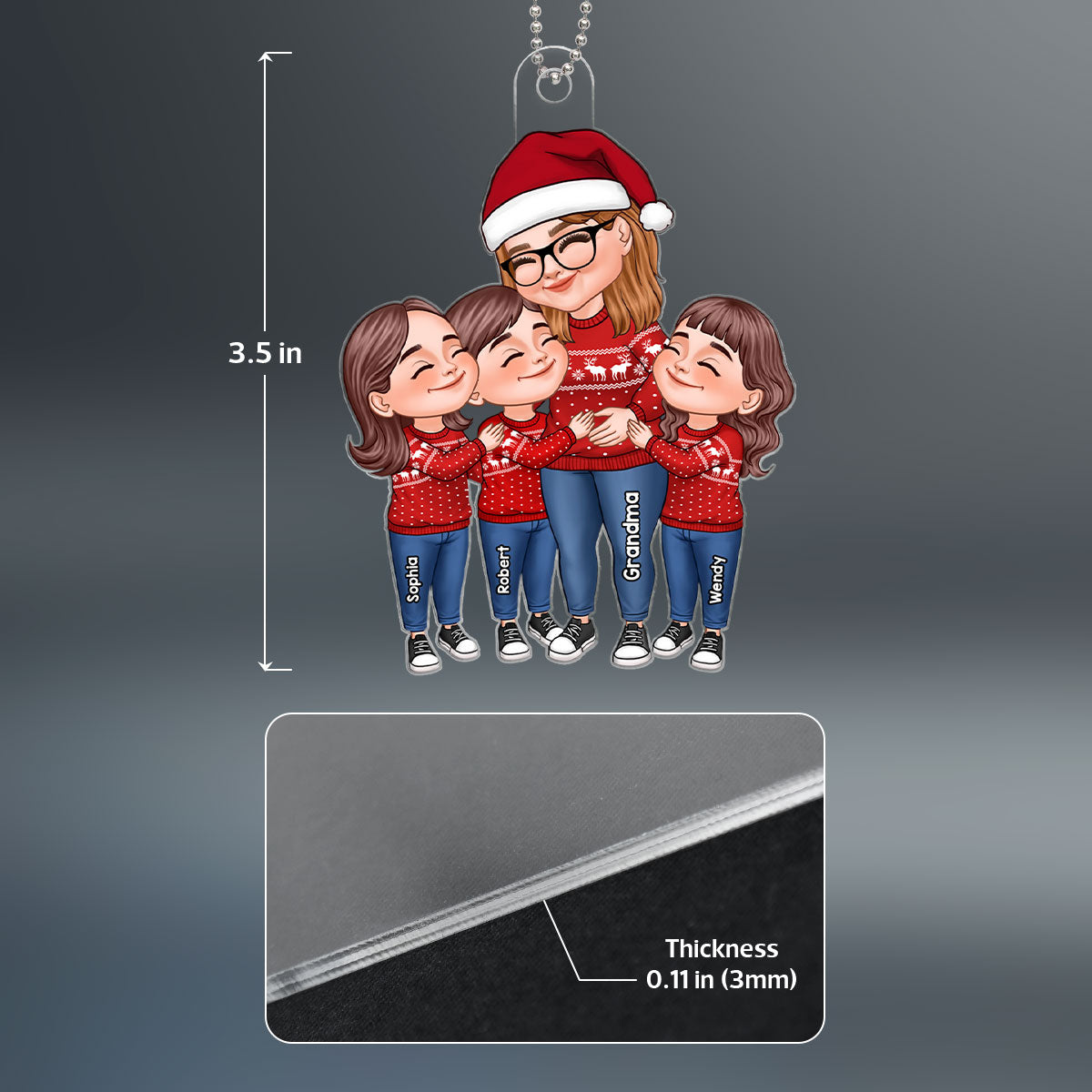 Cartoon Grandma & Grandkids Hugging Christmas Gift For Grandma Granddaughter Grandson Personalized Acrylic Ornament