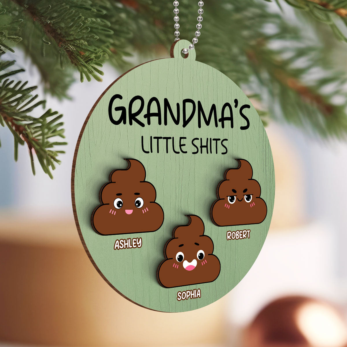 Grandma's Little Shit Personalized 2-Layer Wooden Ornament, Christmas Gift For Granddaughter Grandson Grandkids