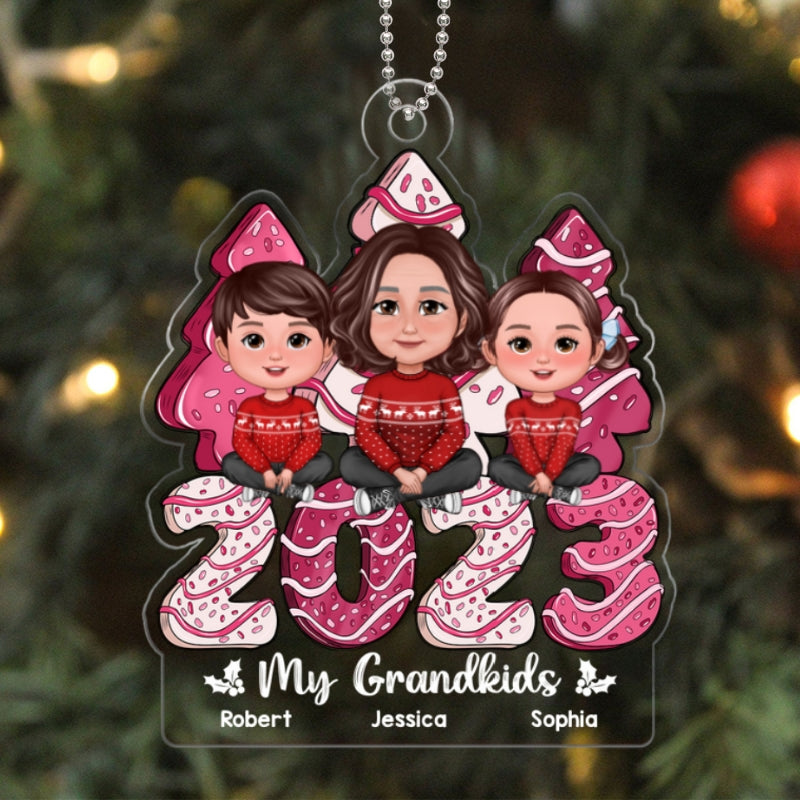 Pink Christmas Tree Cake Grandma Grandkids Personalized Acrylic Ornament
