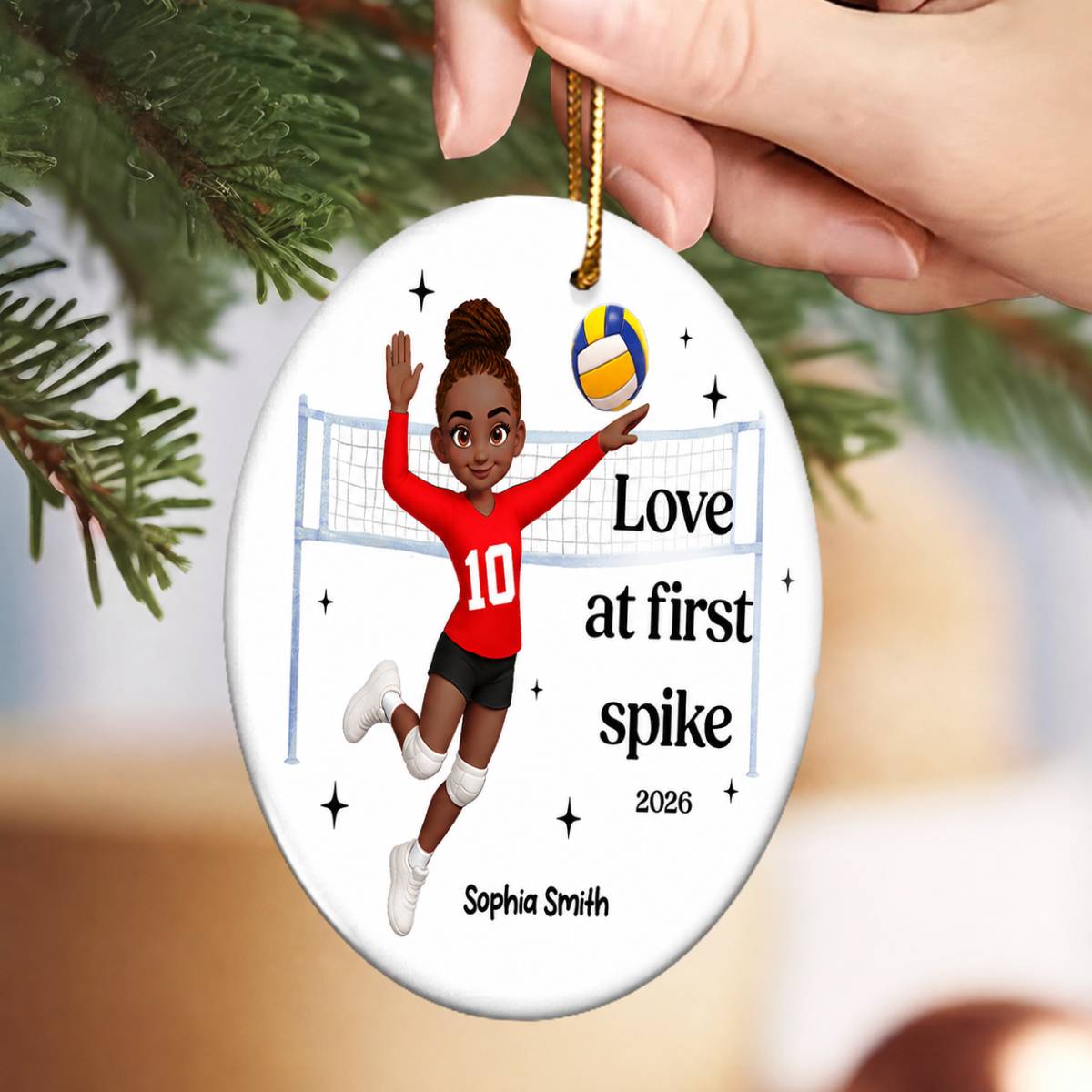 Love At First Spike Volleyball Player - Personalized Ceramic Ornament - Christmas Gift For Volleyball Players