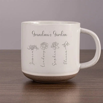 Grandma Garden Custom Birth Month Flowers - Personalized Pottery Mug - Gift For Grandma