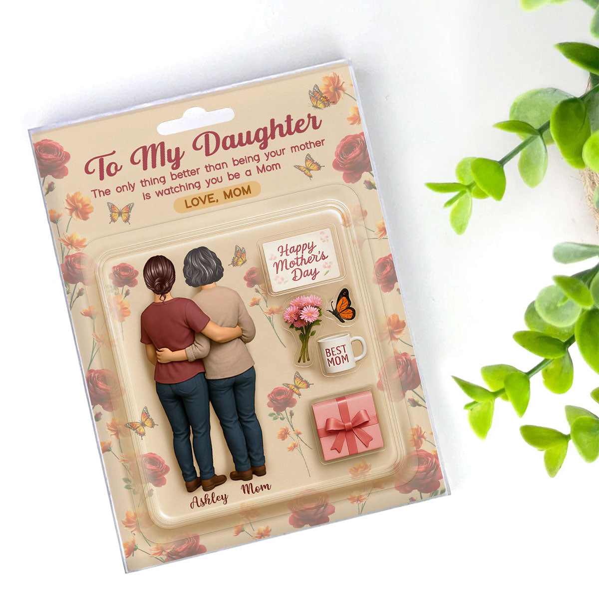 To My Daughter From Mom Birth Flowers Custom Figure Personalized Acrylic Block Plaque