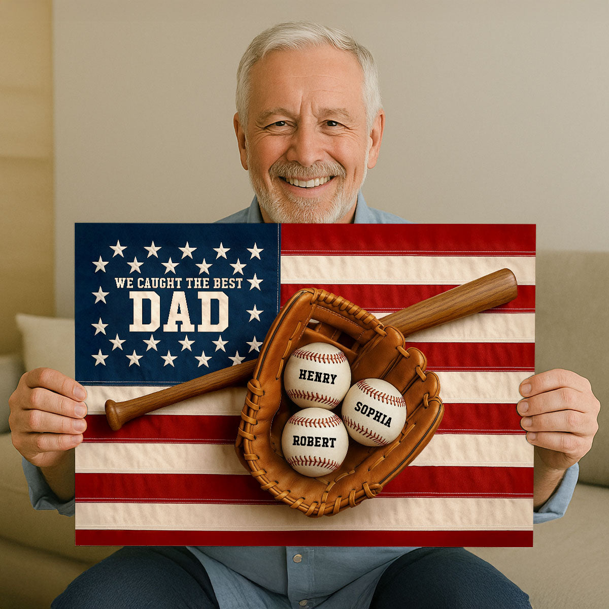 Nation Flag We Caught The Best Dad Baseball 3D Effect Personalized Poster, Unique Father's Day Gift For Dad