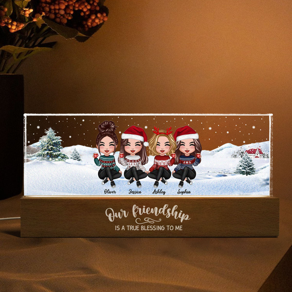 Our Friendship Is A True Blessing To Me Besties Personalized Acrylic Block LED Night Light