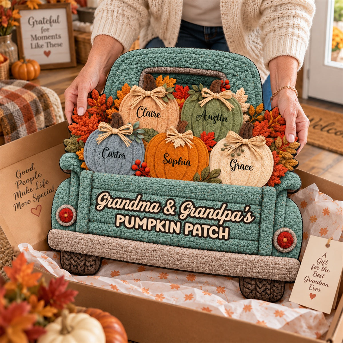 Grandma Grandpa's Pumpkin Patch Truck 2D Flat Printed - Personalized Doormat - Fall Season Decor For Grandparents