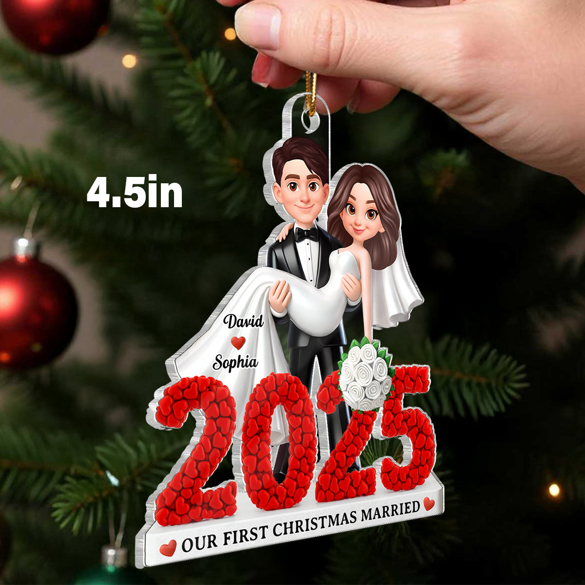 First Christmas Married 2025 - Personalized Acrylic Ornament - Christmas Gift for Newly Married Couple
