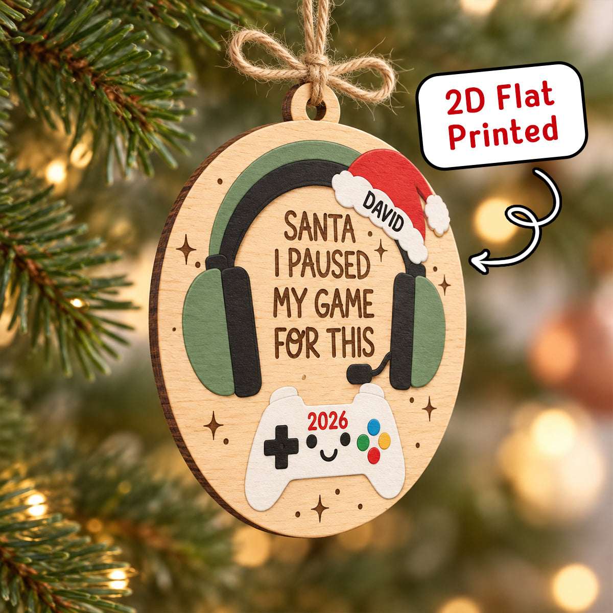 Santa I Pause My Game for This - Personalized Wooden Ornament - Christmas Gift for Son, Daughter, Grandkids