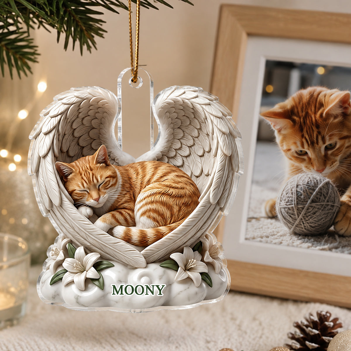 Custom Dog Cat Angel Wings Statue - Personalized Acrylic Ornament - Heartfelt Pet Memorial Gift