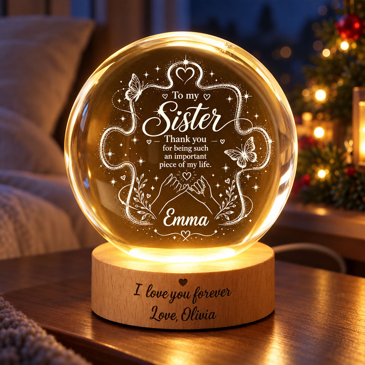 Sister Thank You for Beng an Important Piece - Personalized Crystal Ball LED Night Light - Christmas Gift for Sisters, Siblings