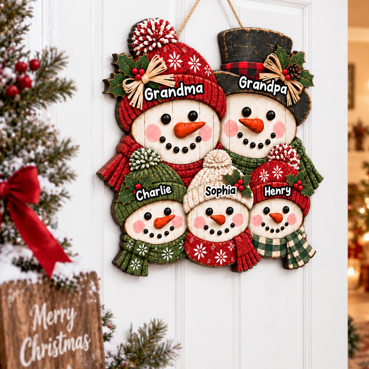 Cute Grandpa Grandma Snowman - Personalized Wood Sign - Christmas Decoration For Porch, Window, Door