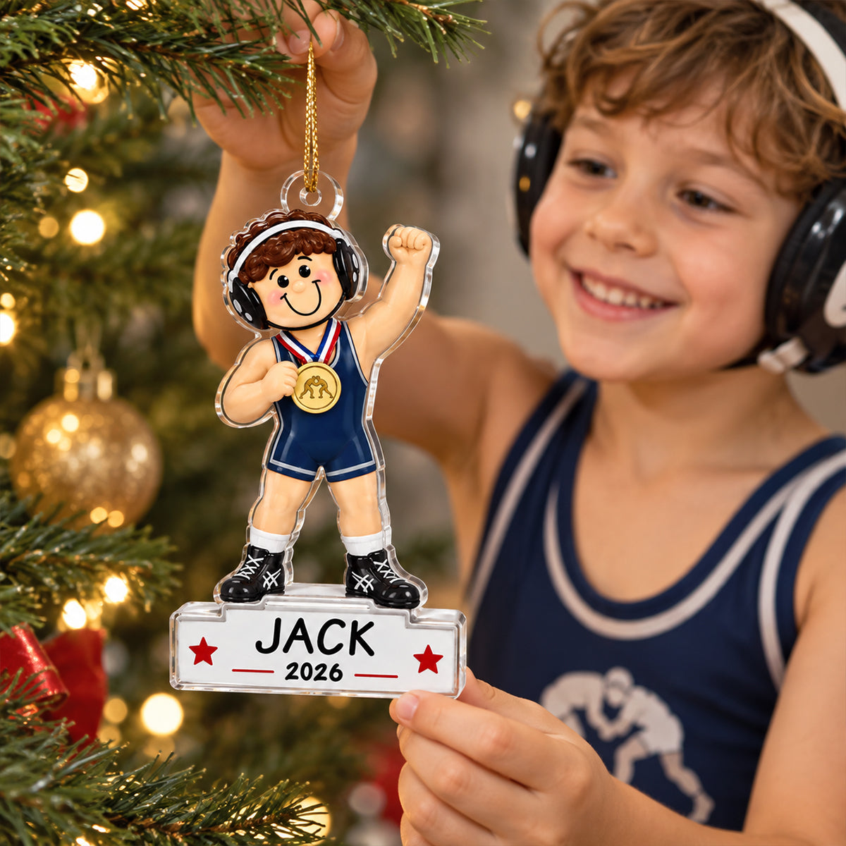 Wrestling Boy Champion 2D Flat - Personalized Acrylic Ornament - Gift For Son, Wrestling Keepsake, Wrestling Lovers Gift