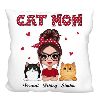 Polka Dot Pattern Doll Cat Mom Personalized Pillow (Insert Included)