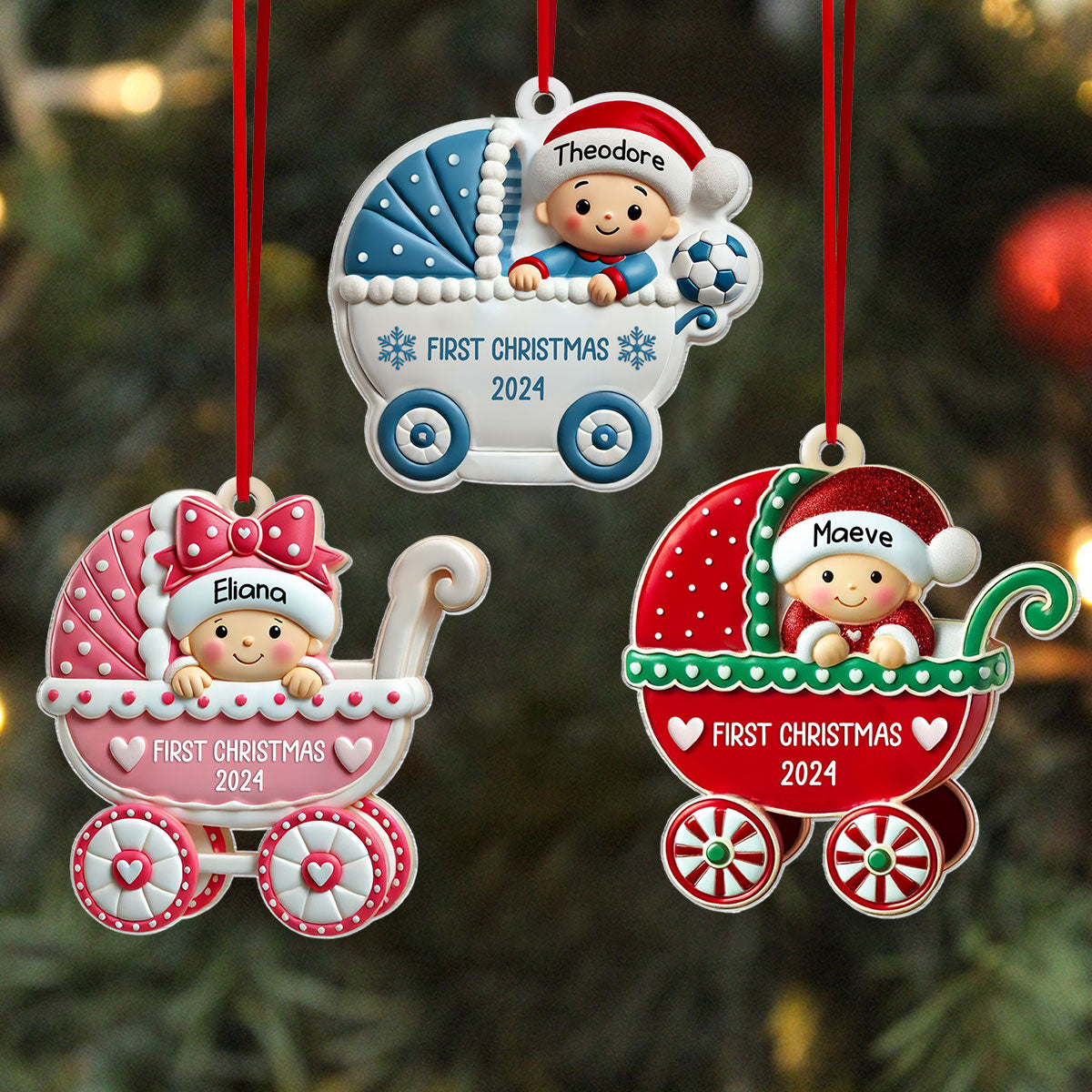 First Christmas Cute Baby On Carriage Personalized Acrylic Ornament, Gift for New Mom New Dad, Baby Newborn Gift