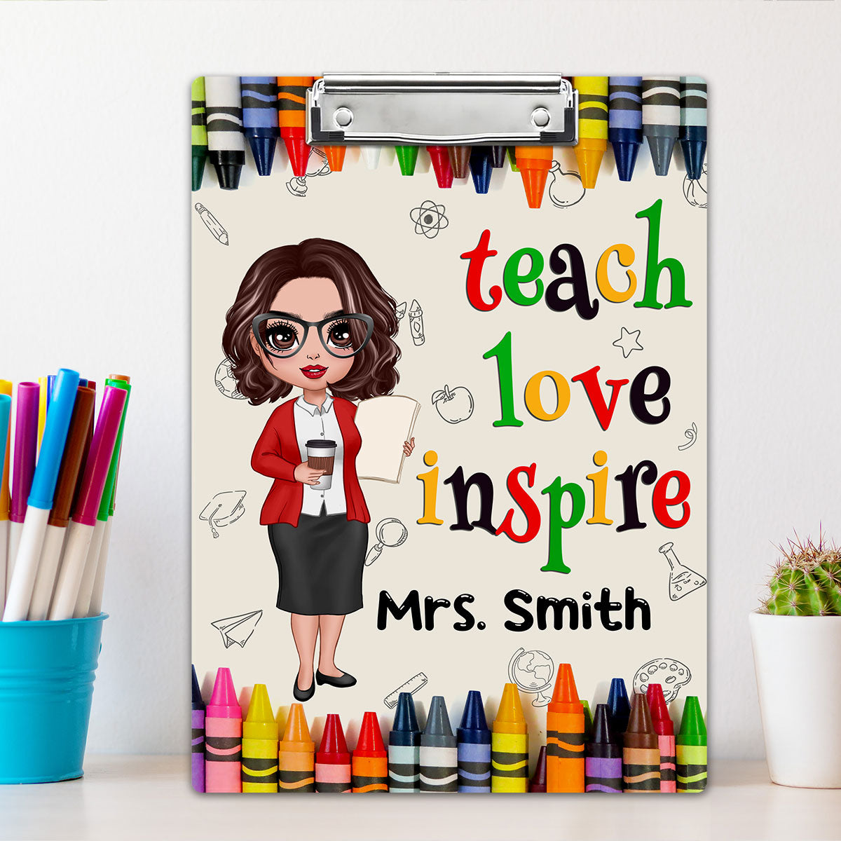 Teacher Teach Love Inspire Personalized Acrylic ClipBoard, Gift For Teacher