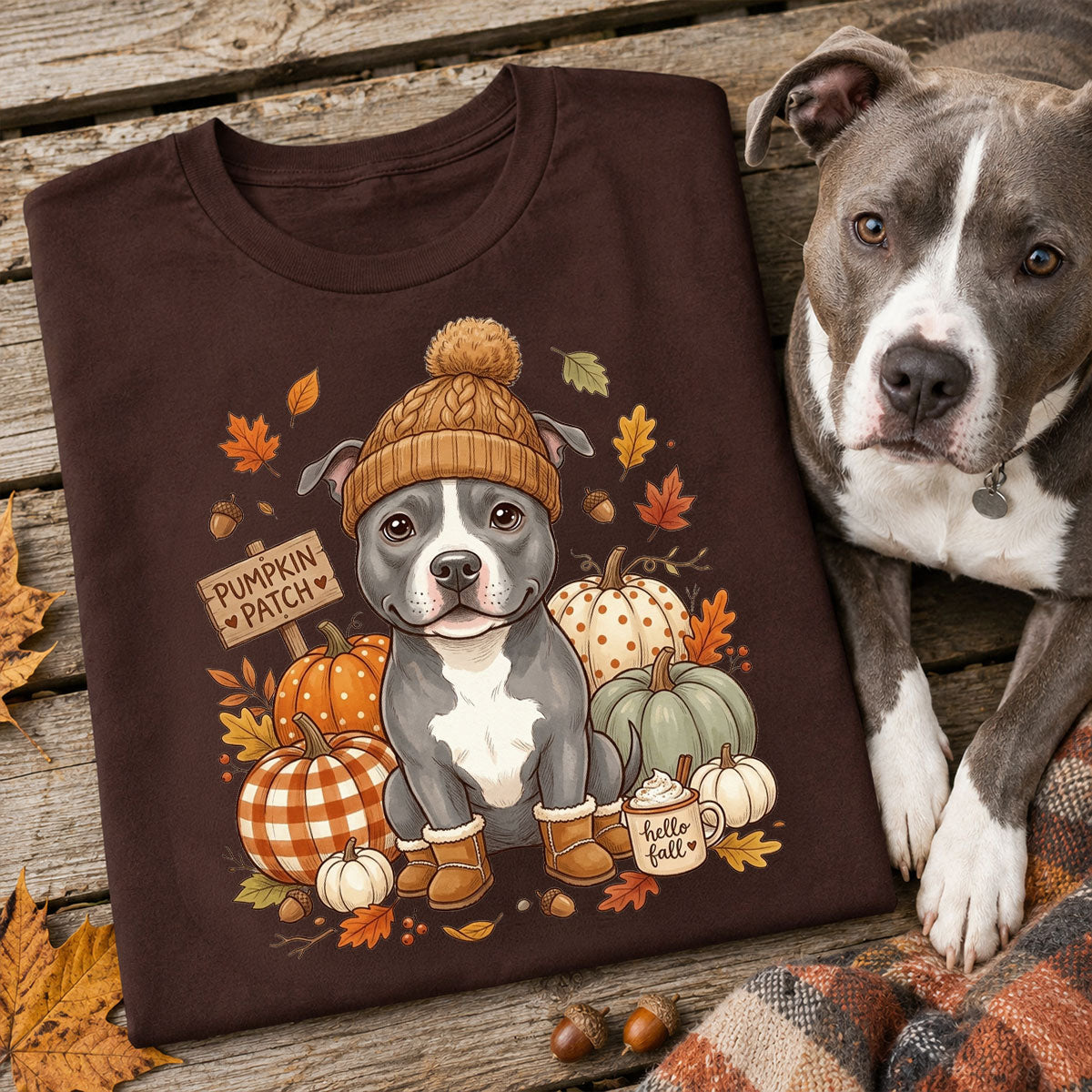 Custom Dog Cat Photo Pumpkin Patch - Personalized Shirt - Trendy Fall Gift for Dog Moms, Cat Moms, Pet Lovers