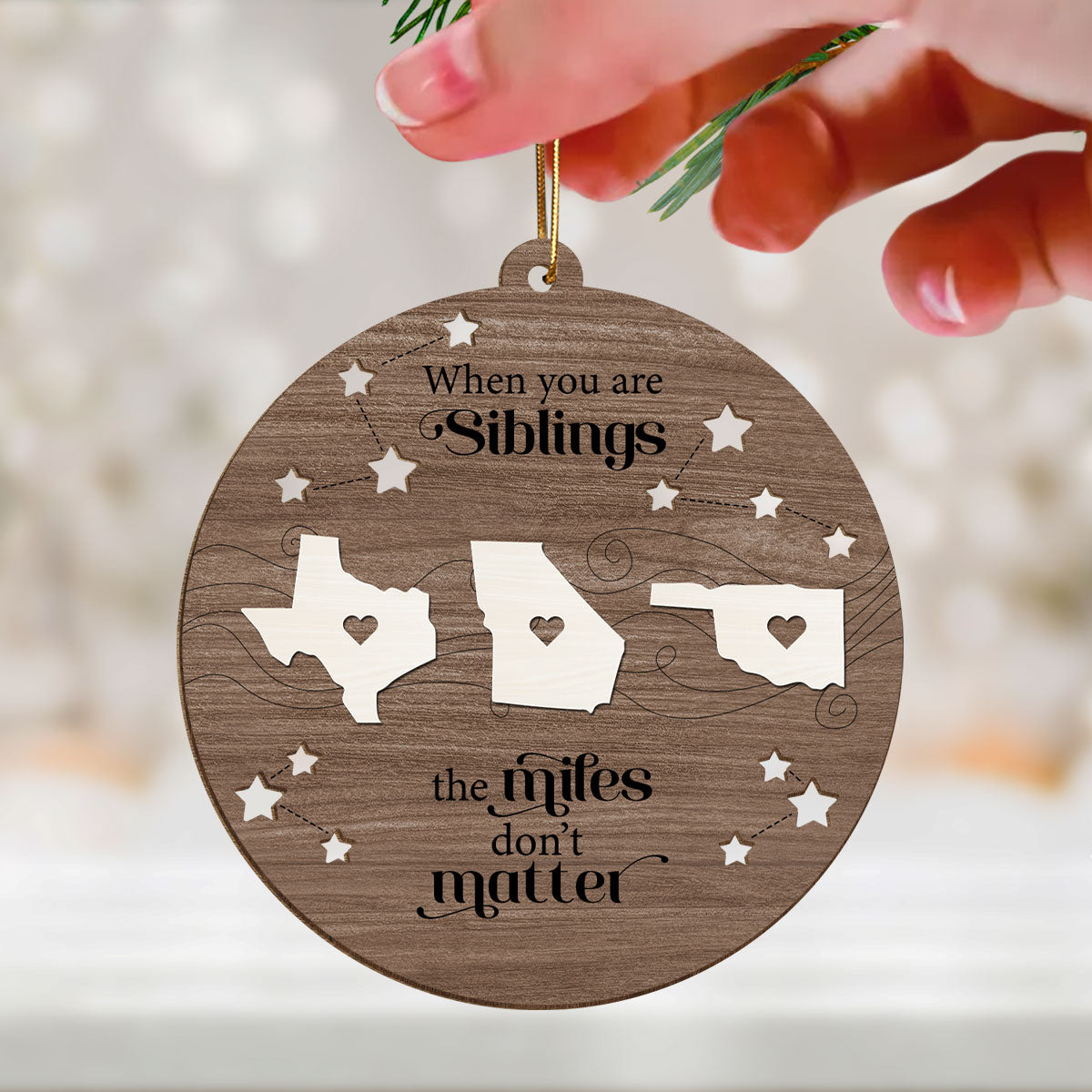 Long Distance Family Friends Siblings Sisters Besties Personalized Wooden Ornament, Togetherness Christmas Gift